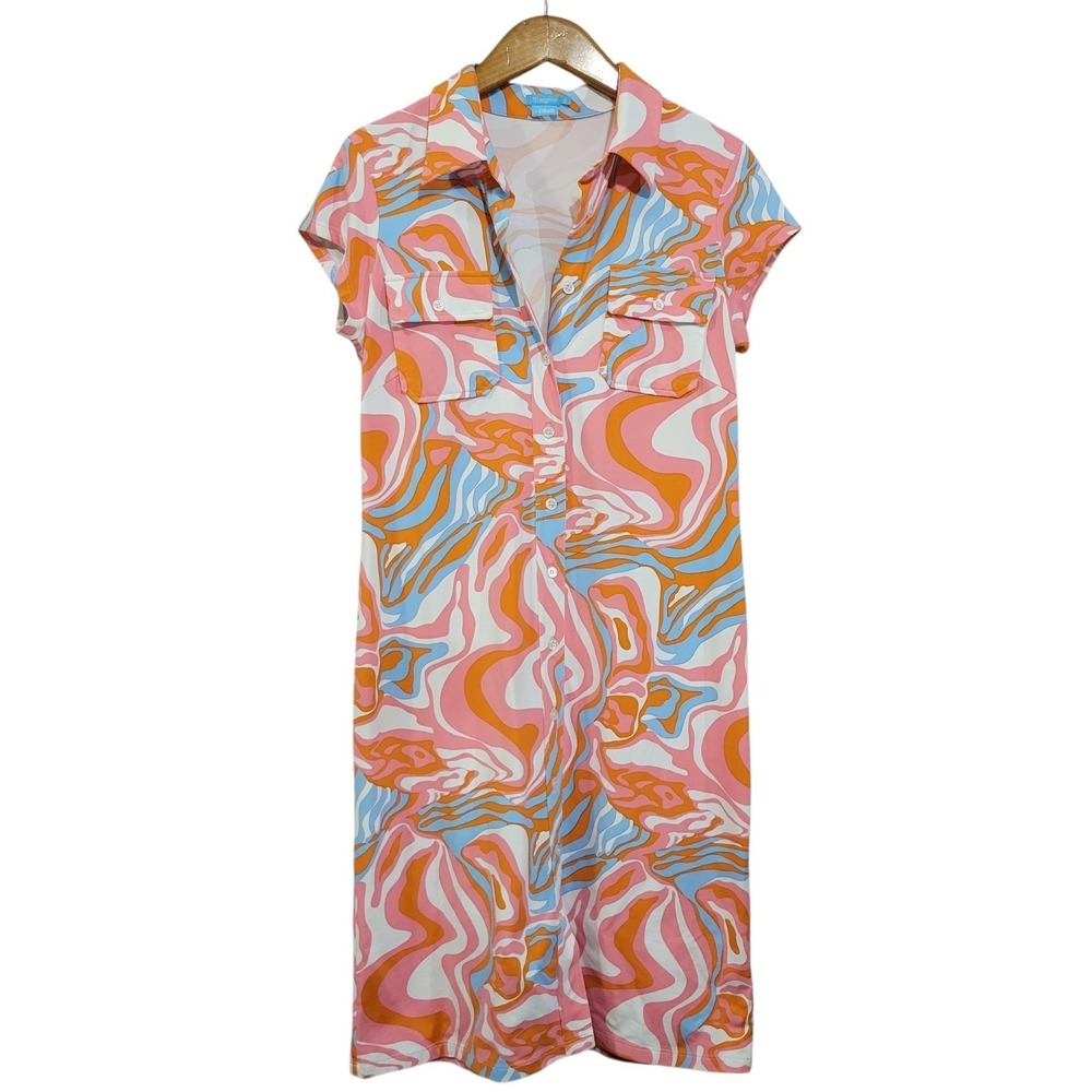J McLaughlin for Dillards Shirt Dress Womens Small Multicolor Marbled Pockets